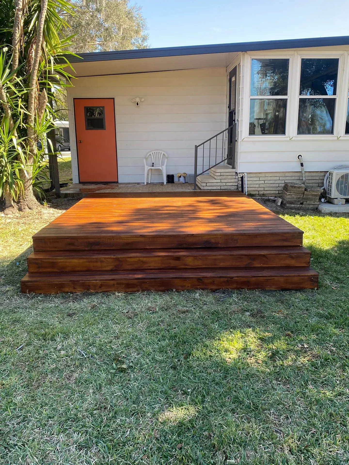 Wood deck during construction and after completion.