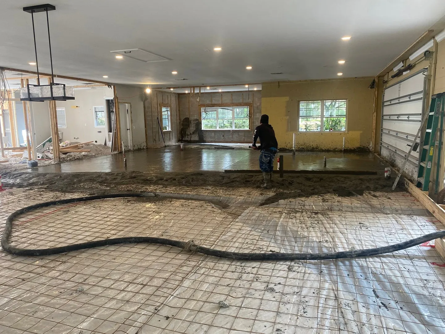 Interior surface during different stages of floor preparation.